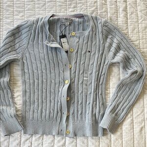 Tommy Hilfiger Women's Light Blue Cable Knit Cardigan, S